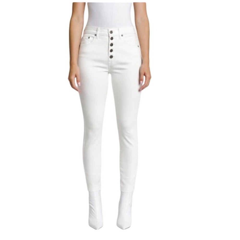 Pistola White High Rise Button Fly Skinny Jeans Raw Hem Size 28